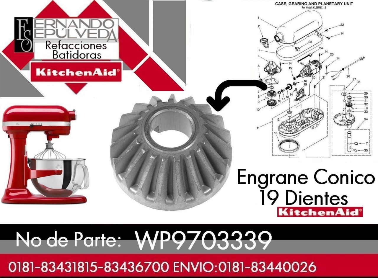 ENGRANE CÓNICO DE 19 DIENTES PARA BATIDORA KITCHENAID