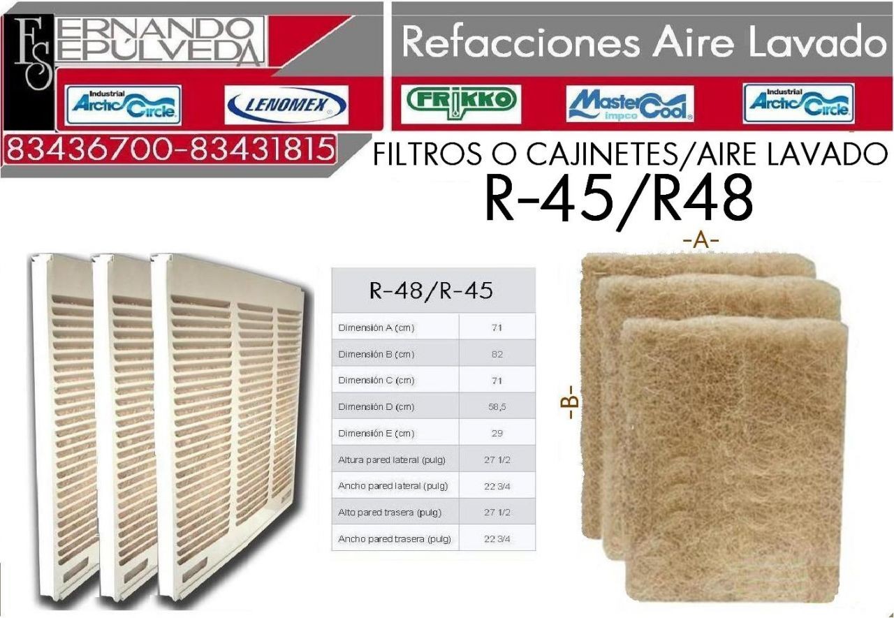 FILTROS O CAJINES  PARA AIRE LAVADO O ENFRIADOR DE VENTANA R-45,  R-48-2,  LHR-48-2